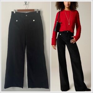 J Crew Wide Leg Sailor Velvet Trouser Pants Black 29 High Waisted Dark Academia